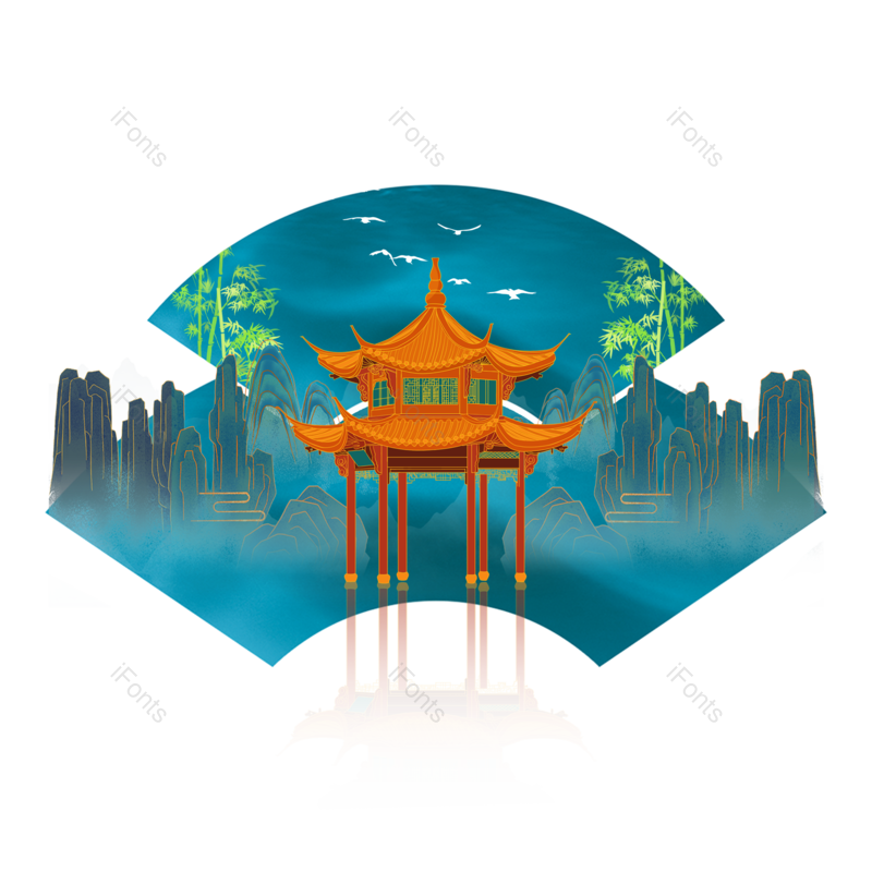 装饰图片,中国风元素,插画PNG,亭子免抠素材